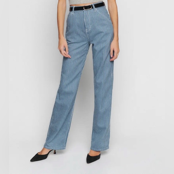 Reformation Jeans Wilder Painter High Rise Wide Leg Jean in Pinstripe NWT Sz 23 - Picture 2 of 8